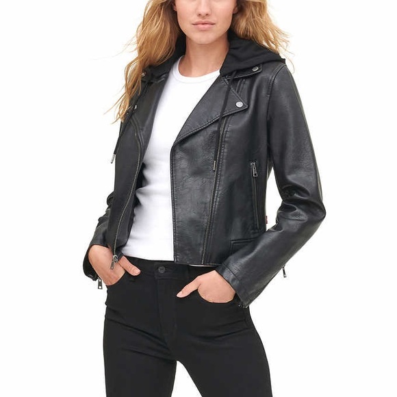 Levi's Womens' Faux Leather Moto Hooded Jacket - Picture 3 of 4